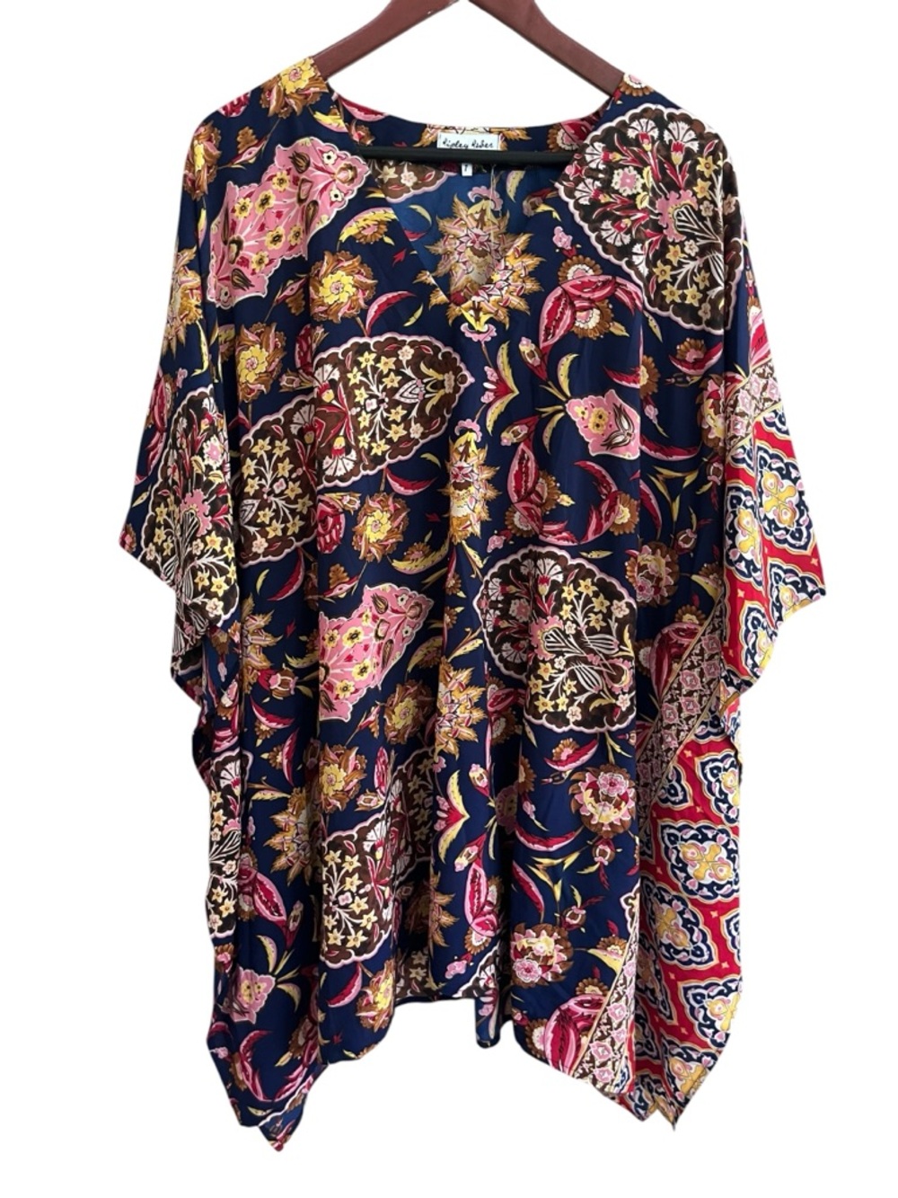 Ripley Rader Navy Mixed Paisley Floral V-Neck Caftan Top - Size 1 XS/S